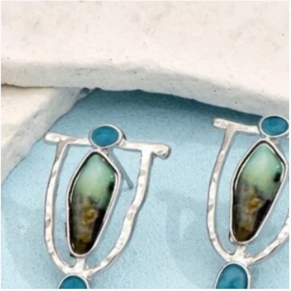 ❤️ FREE Turquoise Metal Chic Glam Grunge Rock Faux Modern Trendy Classy Earrings - Picture 3 of 5